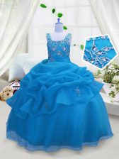 Cheap Pick Ups Straps Sleeveless Lace Up Girls Pageant Dresses Aqua Blue Organza