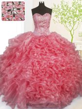  Organza Sleeveless Floor Length Sweet 16 Quinceanera Dress and Beading and Ruffles and Pick Ups