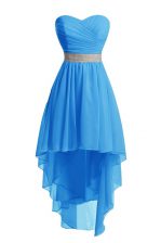 High End Organza Sweetheart Sleeveless Lace Up Belt Homecoming Dress in Baby Blue