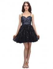 Beauteous Black Spaghetti Straps Lace Up Sequins Homecoming Dress Sleeveless