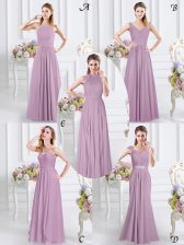 Fantastic Lavender Empire Beading and Ruching Vestidos de Damas Zipper Chiffon Cap Sleeves Floor Length