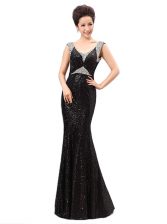  Floor Length Black Dress for Prom Sequined Sleeveless Sequins