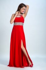 Fashionable Red and Coral Red Taffeta Zipper Straps Sleeveless Floor Length Dress for Prom Beading