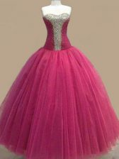  Fuchsia Sweetheart Neckline Beading Dress for Prom Sleeveless Lace Up
