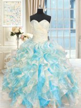  Multi-color Ball Gowns Organza Sweetheart Sleeveless Beading and Ruffles Floor Length Lace Up Quince Ball Gowns
