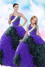  Sequins Pick Ups Ball Gowns Quince Ball Gowns Multi-color Sweetheart Taffeta Sleeveless Floor Length Lace Up
