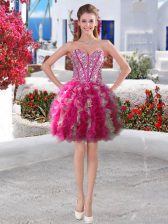  Sleeveless Lace Up Mini Length Beading and Ruffles Evening Dress