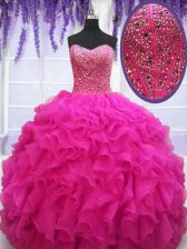  Sleeveless Lace Up Floor Length Beading and Ruffles Sweet 16 Quinceanera Dress
