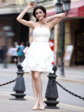 Smart Beading Dress for Prom White Zipper Sleeveless Knee Length