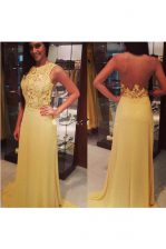 Hot Sale Yellow Prom Gown Prom with Lace Scoop Sleeveless Backless