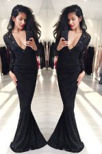 Superior Mermaid V-neck Long Sleeves Lace Evening Dress Lace Zipper