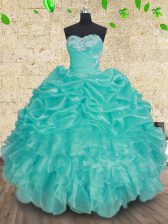 Beautiful Sleeveless Beading and Ruffles and Ruching Lace Up 15th Birthday Dress