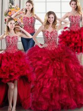  Four Piece Sweetheart Sleeveless Organza Quinceanera Gowns Beading and Ruffles Brush Train Lace Up