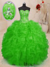  Ball Gowns Organza Sweetheart Sleeveless Beading and Ruffles Floor Length Lace Up Quinceanera Dresses