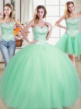 Free and Easy Three Piece Beading Sweet 16 Dresses Apple Green Lace Up Sleeveless Floor Length