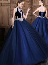 Exceptional Halter Top Sleeveless Beading Lace Up Quinceanera Gowns