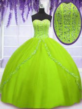 Captivating Floor Length Yellow Green Sweet 16 Dresses Tulle Sleeveless Beading