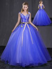  Royal Blue Sleeveless Tulle Lace Up Quinceanera Dress for Military Ball and Sweet 16 and Quinceanera