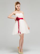  White Dama Dress Prom and Party and Wedding Party with Sashes ribbons and Hand Made Flower Sweetheart Sleeveless Zipper