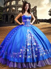Most Popular Floor Length Royal Blue Sweet 16 Dresses One Shoulder Sleeveless Lace Up