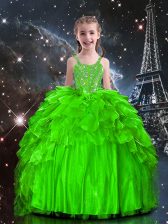 Latest Sleeveless Floor Length Beading and Ruffles Lace Up Little Girls Pageant Dress Wholesale with 