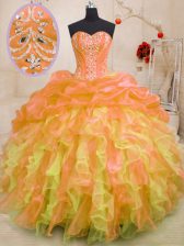 Attractive Multi-color Sleeveless Floor Length Beading and Ruffles Lace Up 15th Birthday Dress
