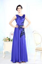 Most Popular Satin Scoop Sleeveless Backless Appliques Evening Dress in Blue