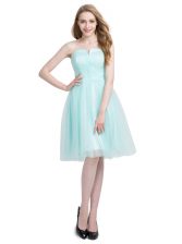 Gorgeous Knee Length Zipper Prom Dresses Turquoise for Prom and Party with Ruching
