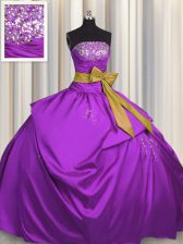  Purple Strapless Lace Up Beading and Bowknot Sweet 16 Dresses Sleeveless