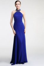  Lace Prom Dress Royal Blue Zipper Sleeveless Sweep Train