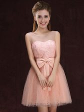Smart Scoop Sleeveless Lace Up Dama Dress Peach Tulle and Lace