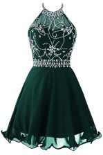 Scoop Mini Length Zipper Dark Green for Prom and Party with Beading and Belt