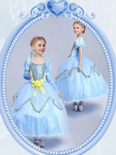 Cheap Sequins Scoop Short Sleeves Side Zipper Toddler Flower Girl Dress Light Blue Tulle