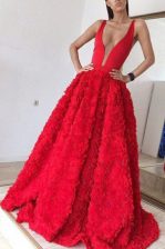 Modest Red Sleeveless Satin Brush Train Zipper Homecoming Dress for Prom and Party