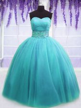  Ball Gowns Quince Ball Gowns Blue Sweetheart Tulle Sleeveless Floor Length Lace Up