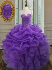 Sophisticated Organza Sweetheart Sleeveless Lace Up Beading and Ruffles 15 Quinceanera Dress in Lavender