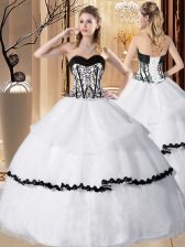  White Quinceanera Dress Military Ball and Sweet 16 and Quinceanera and Beach with Embroidery and Ruffled Layers Sweetheart Sleeveless Lace Up