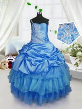  Strapless Sleeveless Organza Teens Party Dress Beading and Ruffled Layers and Pick Ups Lace Up