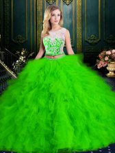Hot Sale Scoop Floor Length Zipper Ball Gown Prom Dress for Military Ball and Sweet 16 and Quinceanera with Lace and Ruffles