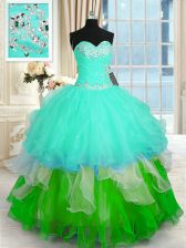  Multi-color Quinceanera Gown Military Ball and Sweet 16 and Quinceanera with Beading and Ruffled Layers Sweetheart Sleeveless Lace Up