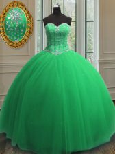 Enchanting Tulle Lace Up Sweetheart Sleeveless Floor Length Sweet 16 Dress Beading and Sequins