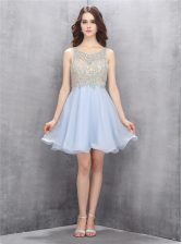Beautiful Sequins Scoop Sleeveless Zipper Prom Dresses Light Blue Chiffon
