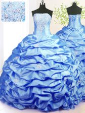  Baby Blue Lace Up Sweet 16 Dress Beading and Pick Ups Sleeveless With Train Sweep Train
