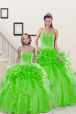 Modest Sweetheart Sleeveless Organza Ball Gown Prom Dress Beading and Pick Ups Lace Up