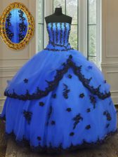  Ball Gowns Sweet 16 Quinceanera Dress Blue Strapless Tulle Sleeveless Floor Length Lace Up
