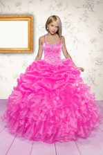  Pick Ups Hot Pink Sleeveless Organza Lace Up Kids Pageant Dress for Party and Wedding Party