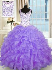 Fantastic Lavender Sleeveless Beading and Appliques and Ruffles Floor Length Quinceanera Gowns