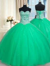  Green Lace Up Sweetheart Beading and Sequins Quinceanera Dresses Tulle Sleeveless