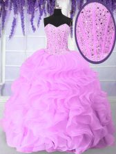 Smart Sleeveless Floor Length Beading and Ruffles Lace Up Quinceanera Dress with Lilac