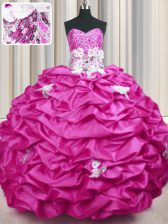 Eye-catching Sleeveless Sweep Train Appliques and Sequins and Pick Ups Lace Up Quince Ball Gowns
